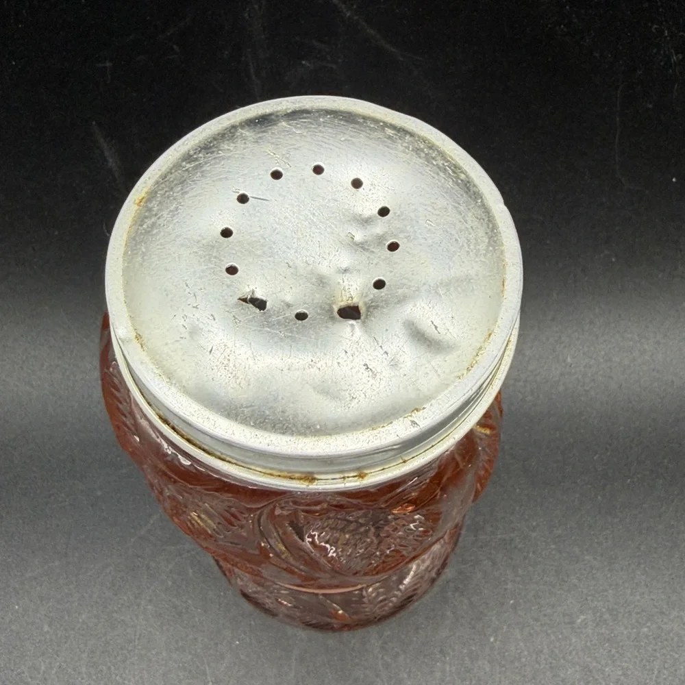 Vintage Pink Strawberry Depression Glass Salt Pepper Sugar Seasoning Shaker, Lid
